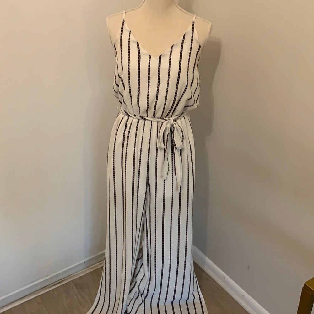 White and Black striped Jumpsuit, Size M
